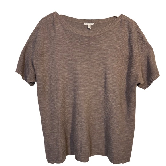 Eileen Fisher Large Tan Organic Linen Cotton Blend Short Sleeve Top Relaxed Fit - Picture 1 of 8